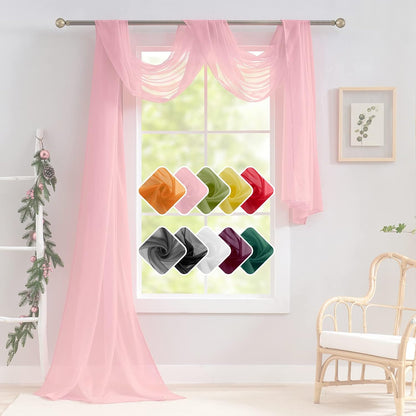 Pink Window Scarf Valances - Light Pink Sheer Valances, 144 Inch Curtain Scarf Swag Curtains, Bed Canopy Curtains 52Wx144L
