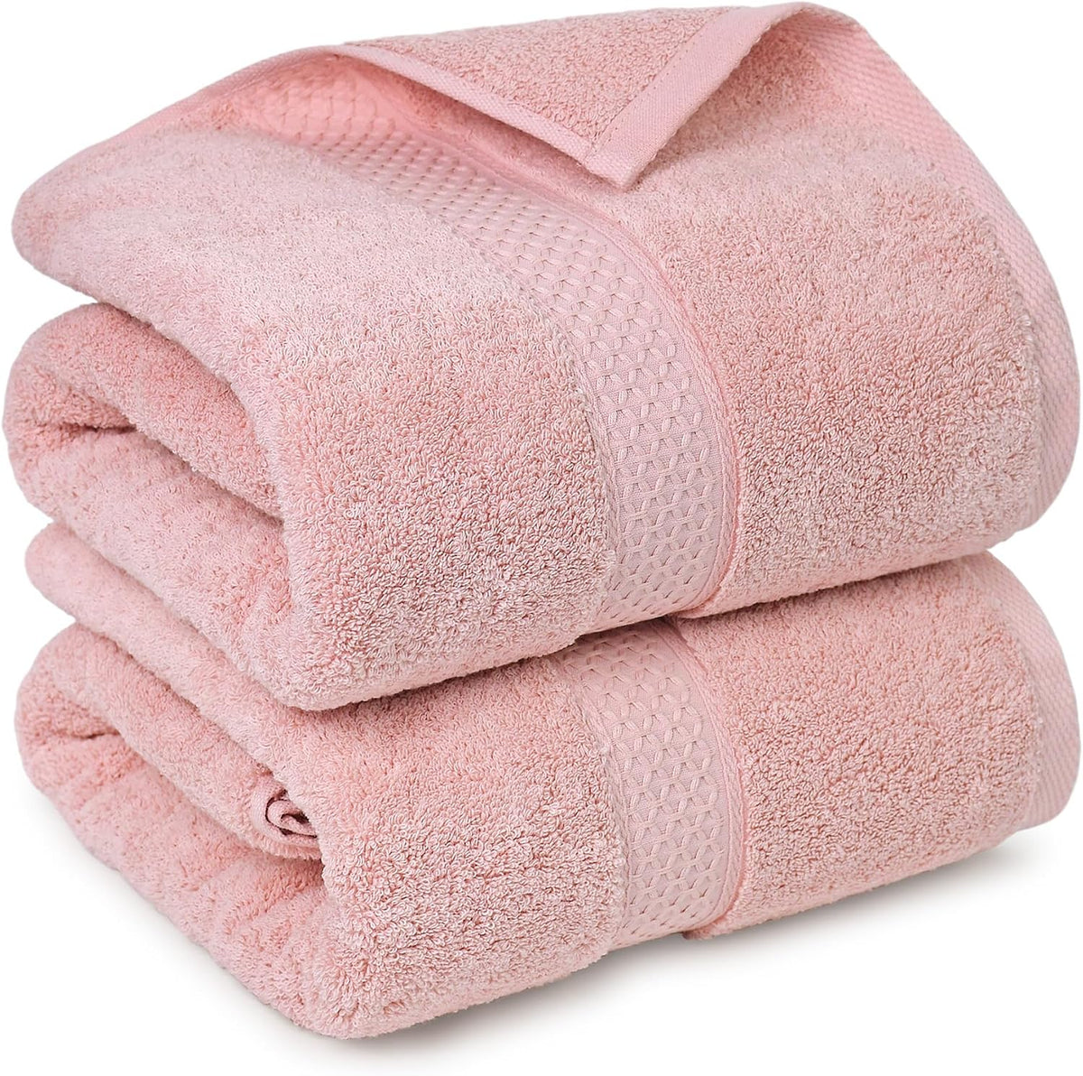 Cotton Bath Towels Set of 2 - Soft Pink Towels, 55” x 27”