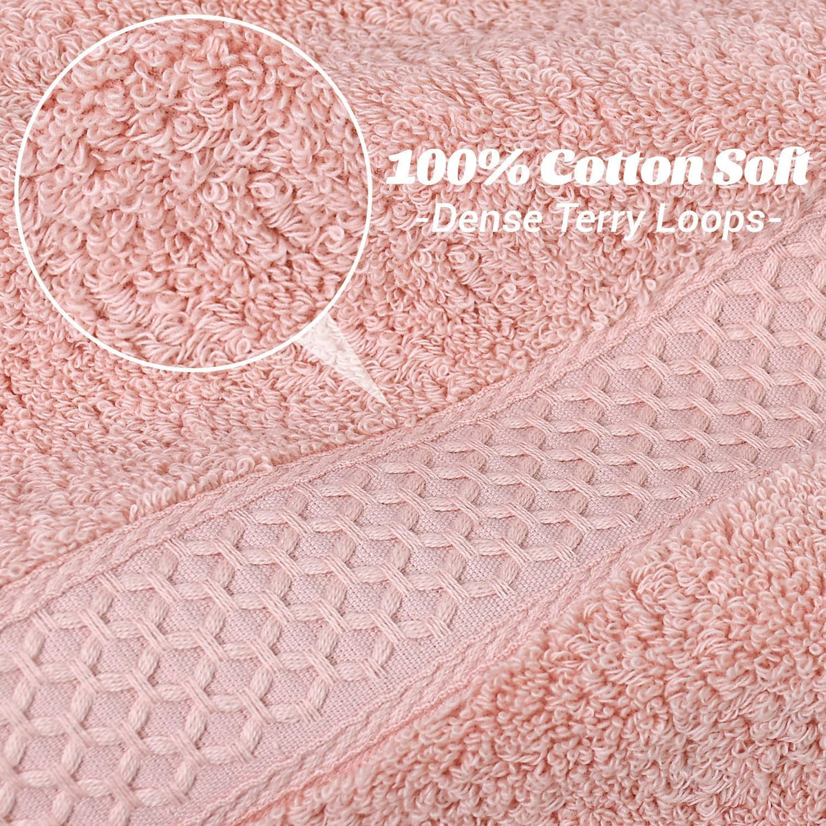 Cotton Bath Towels Set of 2 - Soft Pink Towels, 55” x 27”