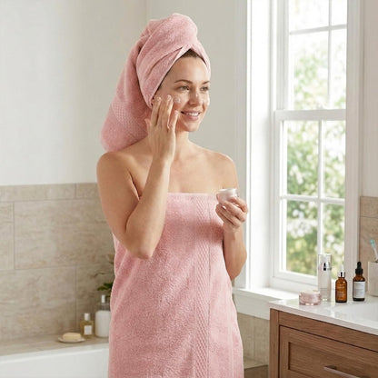 Cotton Bath Towels Set of 2 - Soft Pink Towels, 55” x 27”