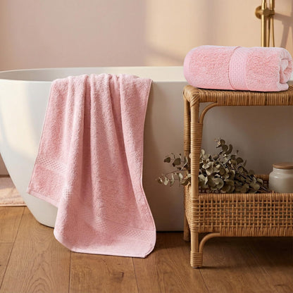 Cotton Bath Towels Set of 2 - Soft Pink Towels, 55” x 27”