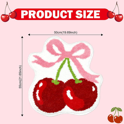 Cherry Bow Bathroom Rug Cute Cherry Pink Bow Bath Mat Super Soft Absorbent Rugs Non Slip Bath Mat Machine Washable Rug for Bathroom Home Decor 19.5x21.5 inches