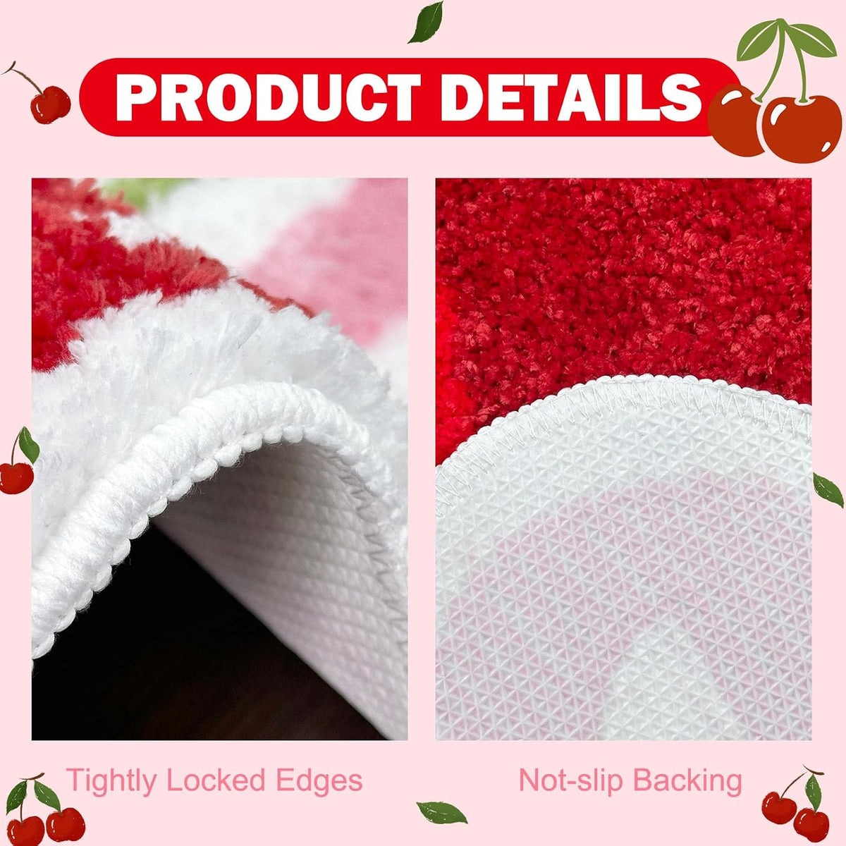 Cherry Bow Bathroom Rug Cute Cherry Pink Bow Bath Mat Super Soft Absorbent Rugs Non Slip Bath Mat Machine Washable Rug for Bathroom Home Decor 19.5x21.5 inches