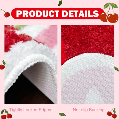 Cherry Bow Bathroom Rug Cute Cherry Pink Bow Bath Mat Super Soft Absorbent Rugs Non Slip Bath Mat Machine Washable Rug for Bathroom Home Decor 19.5x21.5 inches