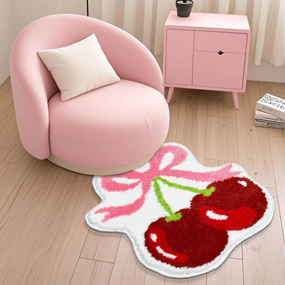 Cherry Bow Bathroom Rug Cute Cherry Pink Bow Bath Mat Super Soft Absorbent Rugs Non Slip Bath Mat Machine Washable Rug for Bathroom Home Decor 19.5x21.5 inches