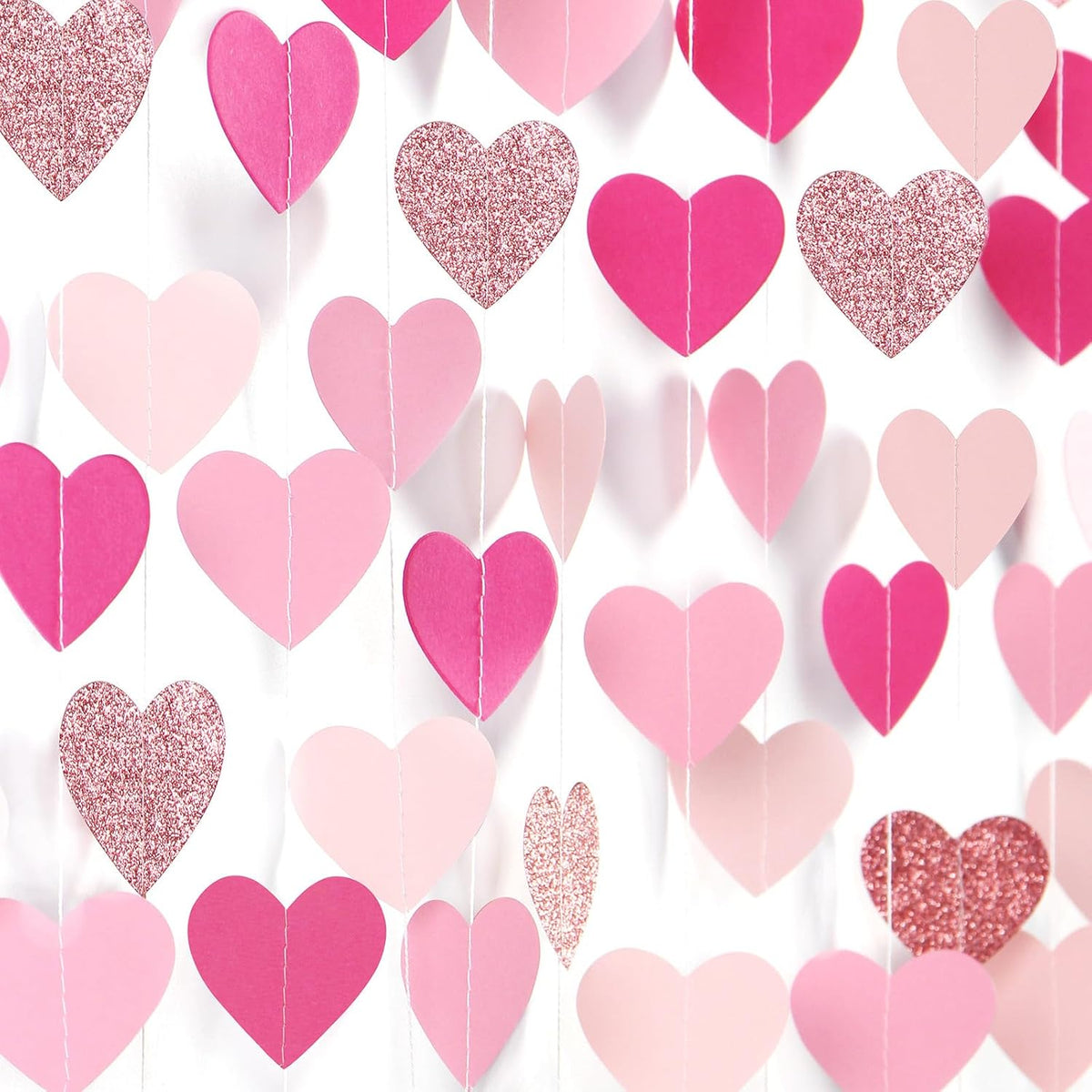 Hot-Pink Rose-Gold Party Decorations Heart-Garland - 52ft Wedding Bridal Shower Hanging Decoration Streamers Banner,Baby Girl Birthday Bachelorette Engagement Mohters Valentines Day Decor