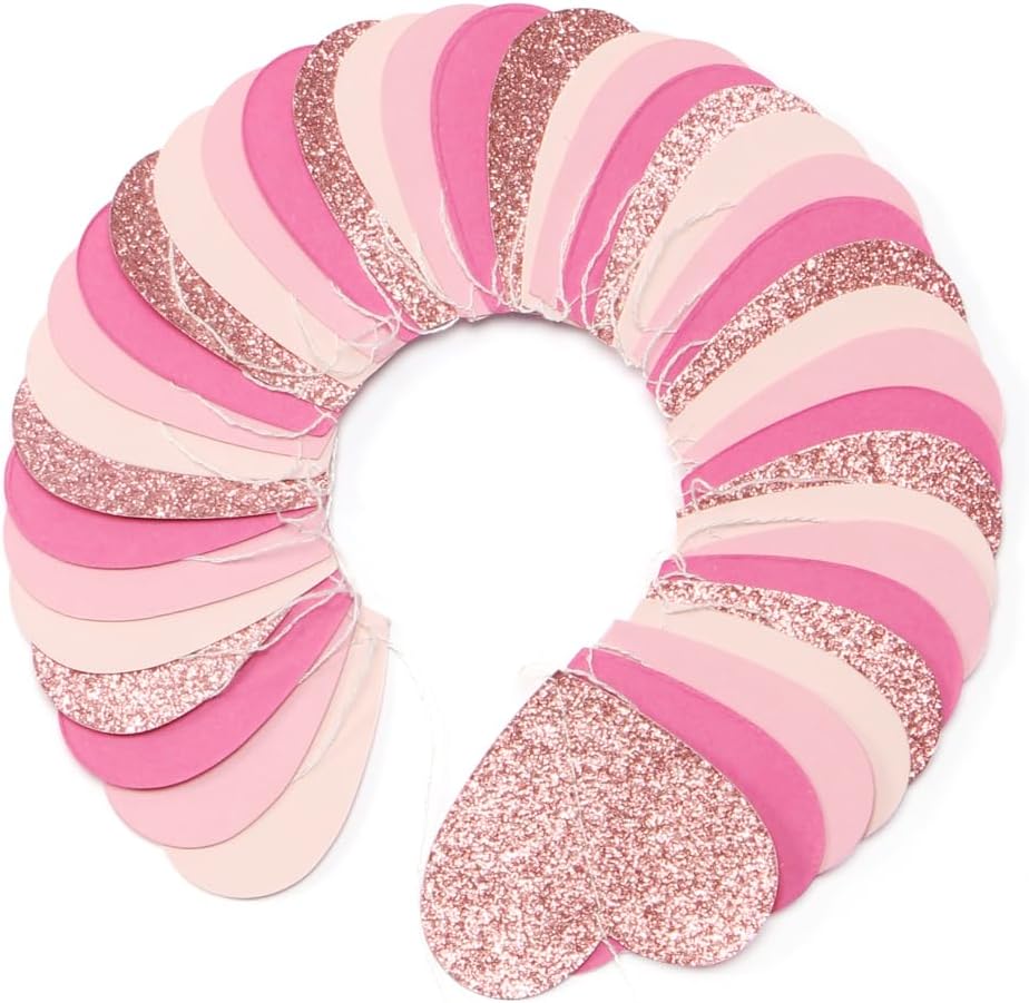 Hot-Pink Rose-Gold Party Decorations Heart-Garland - 52ft Wedding Bridal Shower Hanging Decoration Streamers Banner,Baby Girl Birthday Bachelorette Engagement Mohters Valentines Day Decor