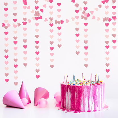 Hot-Pink Rose-Gold Party Decorations Heart-Garland - 52ft Wedding Bridal Shower Hanging Decoration Streamers Banner,Baby Girl Birthday Bachelorette Engagement Mohters Valentines Day Decor