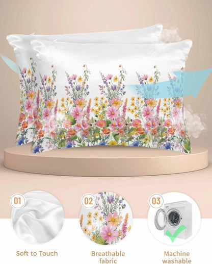 Satin Pillowcases King Size, Pink Flowers Silk Pillow Cases for Hair and Skin with Zipper 2 Pack, Spring Floral Daisy Farmhouse Pastoral Botanical Smooth Throw Pillow Covers for Sleeping, 20"x36"