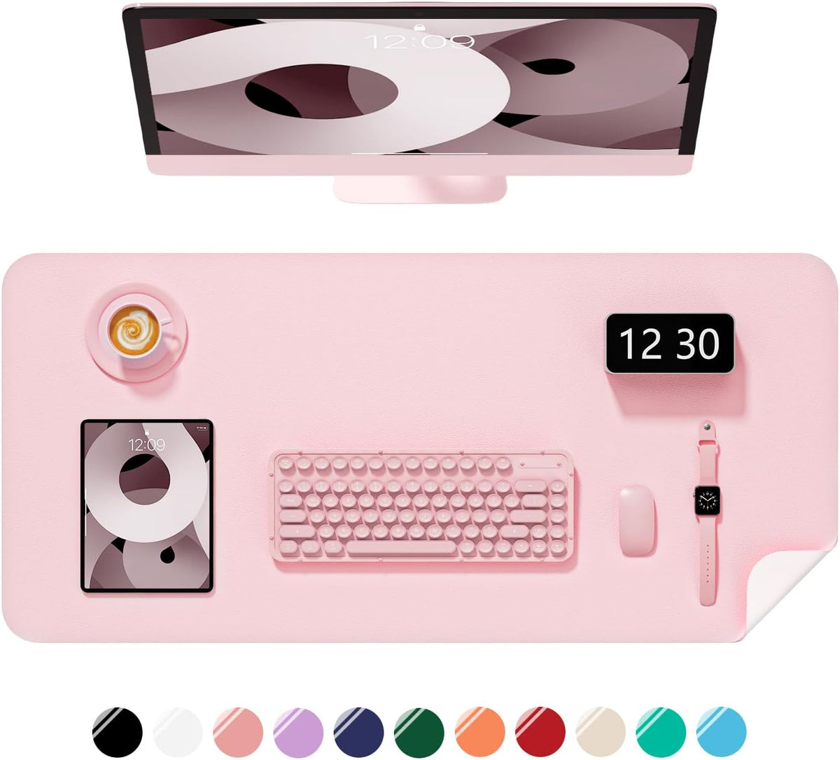 Desk Pad, 23.6" x 13.8" PU Leather Non-Slip Desk Mat Large Mouse Pad for Desktop, Waterproof Laptop Computer Writing Mat for Office, Home, Work, Gaming, Light Pink
