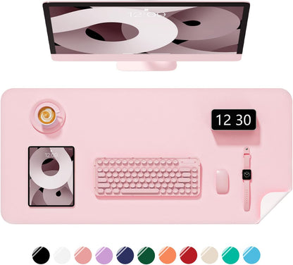 Desk Pad, 23.6" x 13.8" PU Leather Non-Slip Desk Mat Large Mouse Pad for Desktop, Waterproof Laptop Computer Writing Mat for Office, Home, Work, Gaming, Light Pink