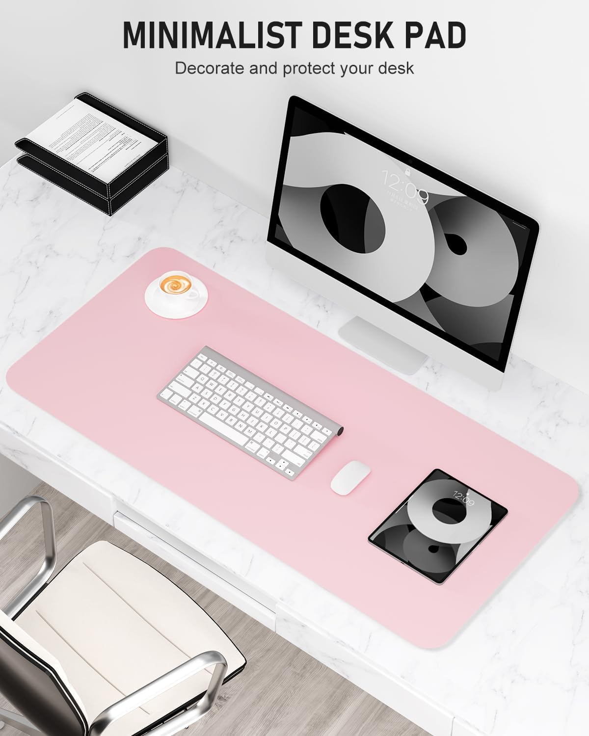 Desk Pad, 23.6" x 13.8" PU Leather Non-Slip Desk Mat Large Mouse Pad for Desktop, Waterproof Laptop Computer Writing Mat for Office, Home, Work, Gaming, Light Pink