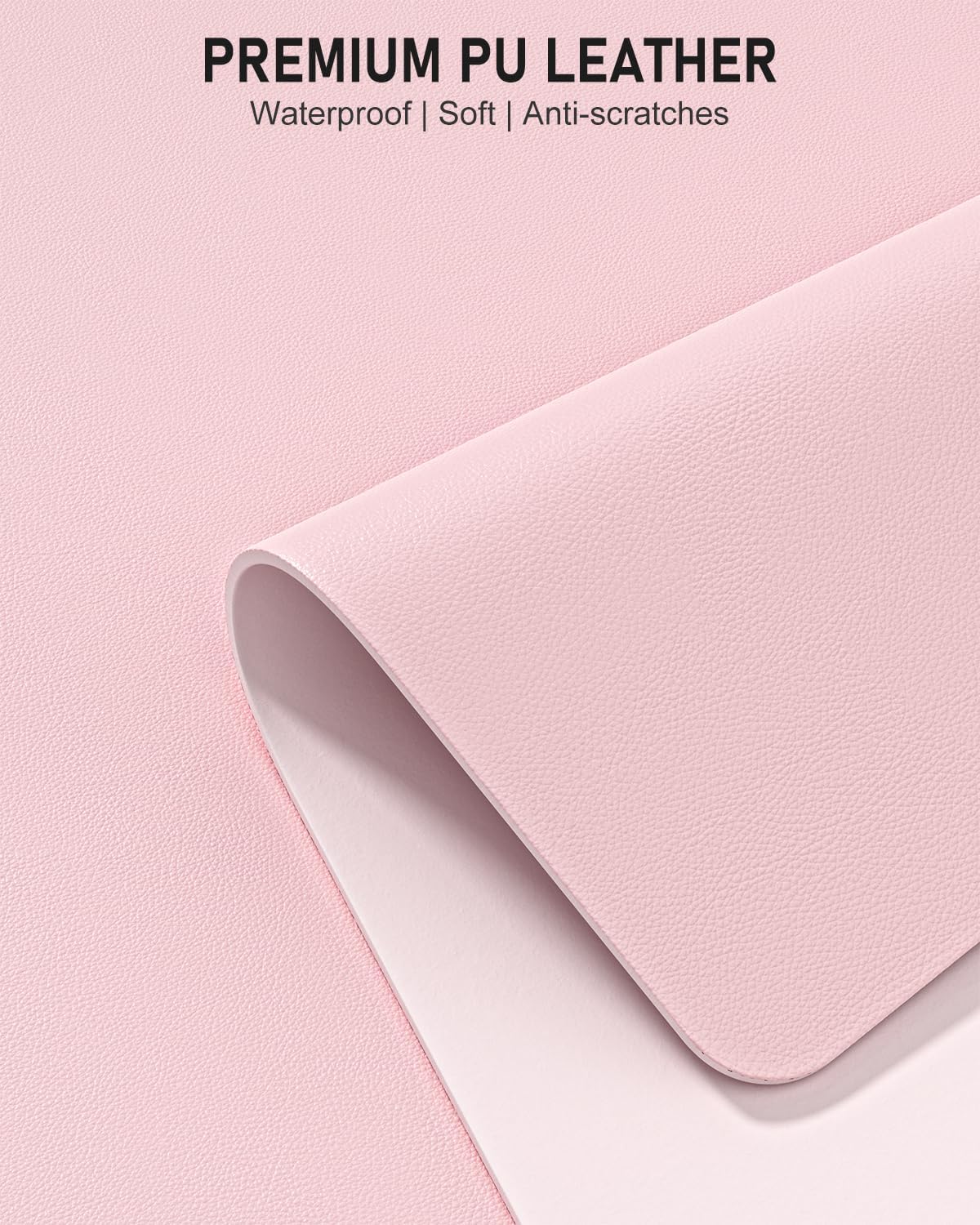 Desk Pad, 23.6" x 13.8" PU Leather Non-Slip Desk Mat Large Mouse Pad for Desktop, Waterproof Laptop Computer Writing Mat for Office, Home, Work, Gaming, Light Pink
