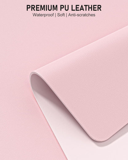 Desk Pad, 23.6" x 13.8" PU Leather Non-Slip Desk Mat Large Mouse Pad for Desktop, Waterproof Laptop Computer Writing Mat for Office, Home, Work, Gaming, Light Pink