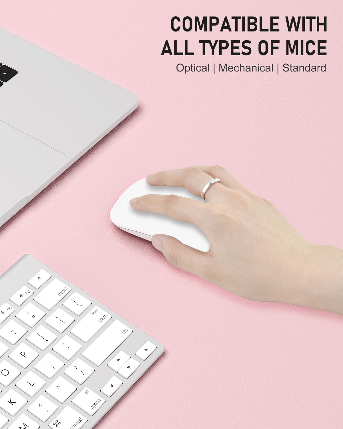 Desk Pad, 23.6" x 13.8" PU Leather Non-Slip Desk Mat Large Mouse Pad for Desktop, Waterproof Laptop Computer Writing Mat for Office, Home, Work, Gaming, Light Pink