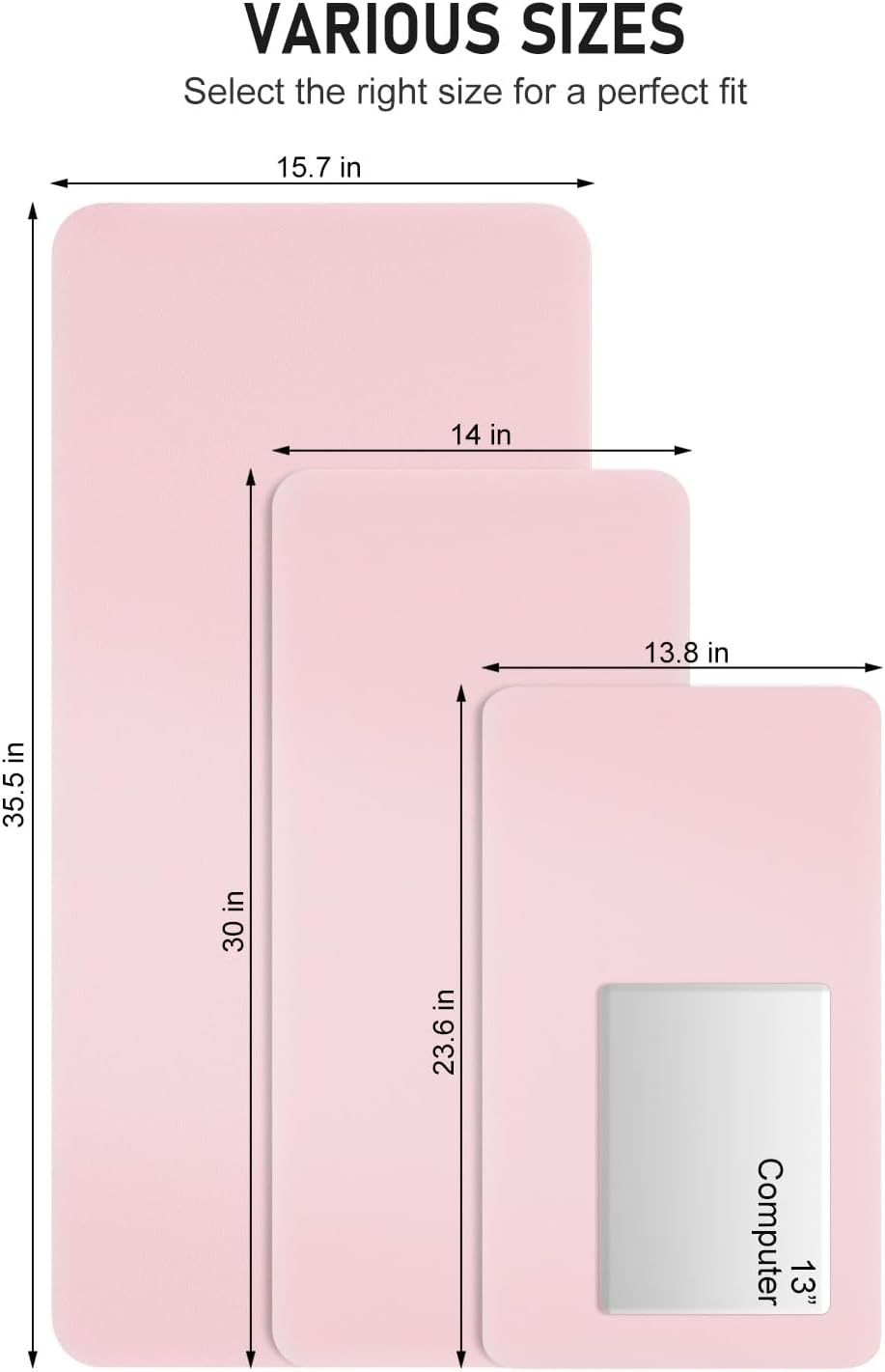 Desk Pad, 23.6" x 13.8" PU Leather Non-Slip Desk Mat Large Mouse Pad for Desktop, Waterproof Laptop Computer Writing Mat for Office, Home, Work, Gaming, Light Pink