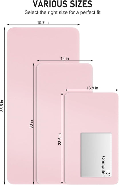 Desk Pad, 23.6" x 13.8" PU Leather Non-Slip Desk Mat Large Mouse Pad for Desktop, Waterproof Laptop Computer Writing Mat for Office, Home, Work, Gaming, Light Pink