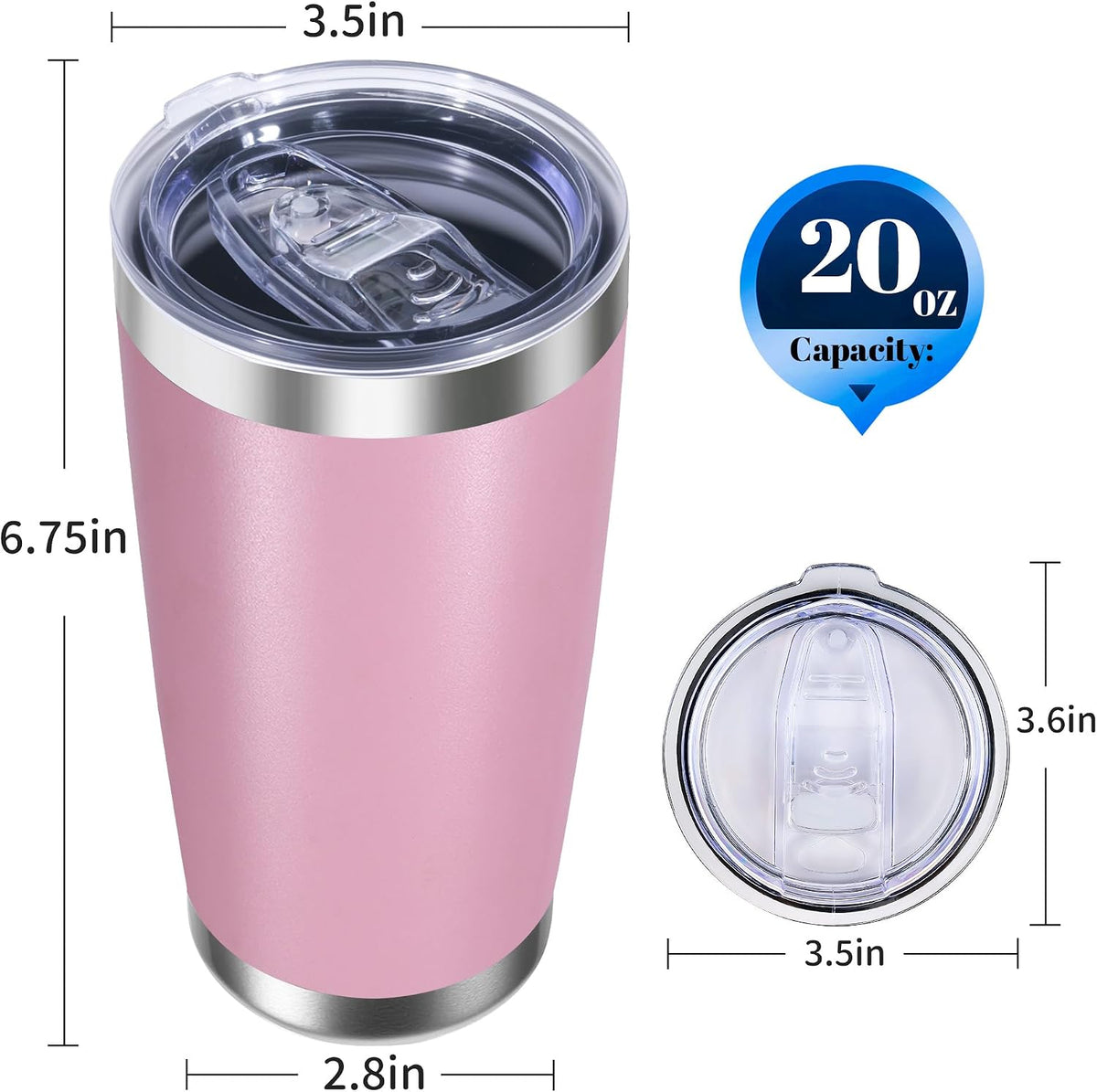 20oz Stainless Steel Tumbler Bulk with Lid, Double Wall Vacuum Insulated Powder Coated Travel Mug, Light Pink, 12 Pack