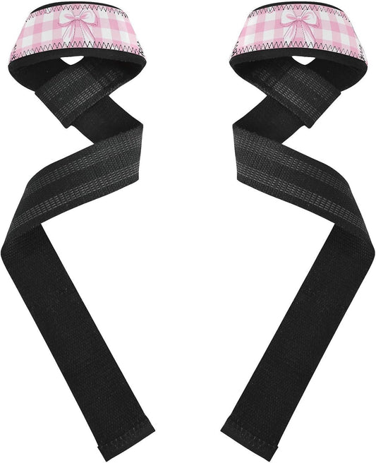 Cute Pink Bows Lifting Straps for Weightlifting,Wrist Straps with Thick Neoprene Padding,Pro Heavy Duty Gym Wrist Wraps for Powerlifting, Bodybuilding & Strength Training