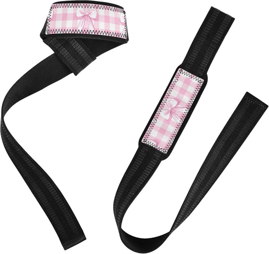 Cute Pink Bows Lifting Straps for Weightlifting,Wrist Straps with Thick Neoprene Padding,Pro Heavy Duty Gym Wrist Wraps for Powerlifting, Bodybuilding & Strength Training