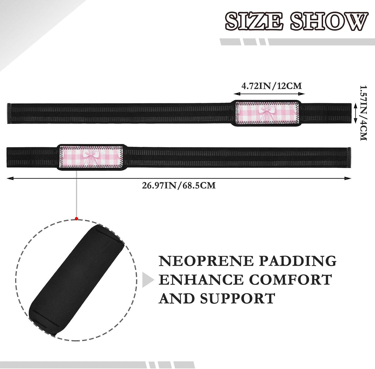 Cute Pink Bows Lifting Straps for Weightlifting,Wrist Straps with Thick Neoprene Padding,Pro Heavy Duty Gym Wrist Wraps for Powerlifting, Bodybuilding & Strength Training