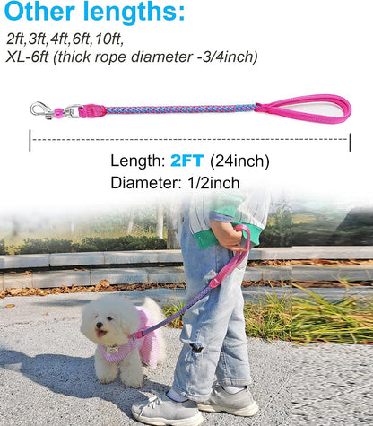 Reflective Dog Leash 2/3/4/6/10ft Braided 1/2" Strong Nylon Rope