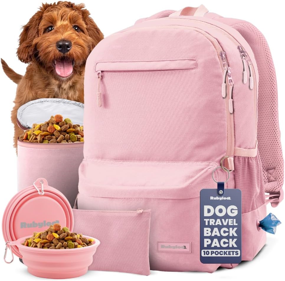 Dog Travel Backpack for Supplies - Dog Diaper Bag with Travel Bowls