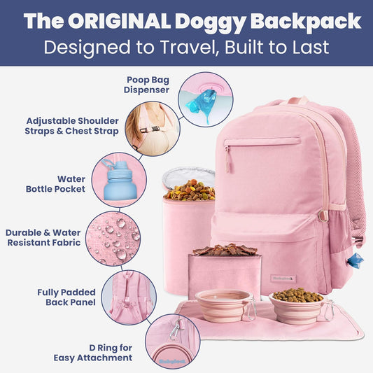 Dog Travel Backpack for Supplies - Dog Diaper Bag with Travel Bowls