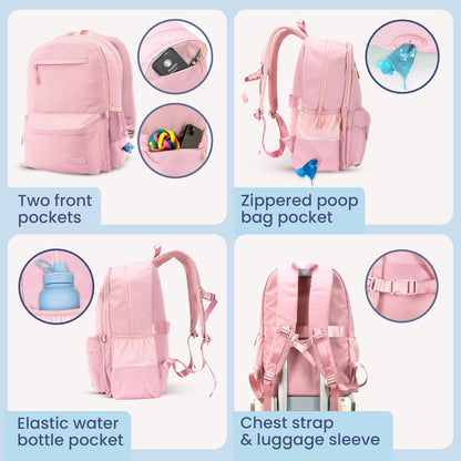 Dog Travel Backpack for Supplies - Dog Diaper Bag with Travel Bowls