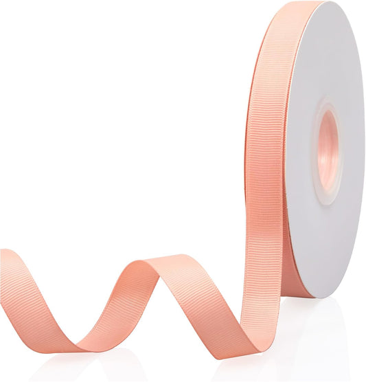 Peach 5/8" X 50 Yards Continuous Solid Color Double Faced Grosgrain Ribbon for Gifts Wrapping, Wedding, Party, Crafts, Hair Bows, Flowers, Home DIY Decor