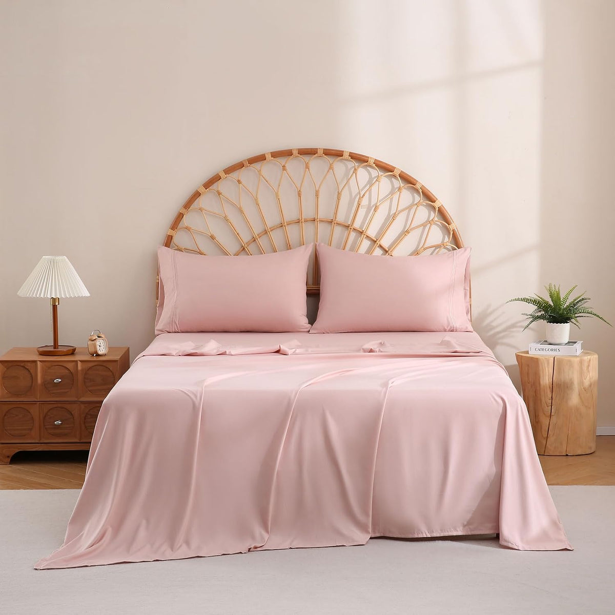 Dusty Pink Queen Sheet Set Side Pocket, Microfiber Deep Pocket with Corner Straps