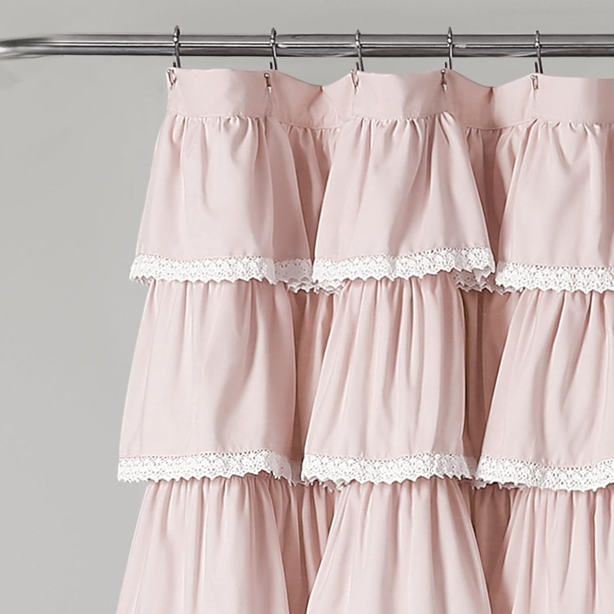 Lace Ruffle Shower Curtain Single 72" W x 72" L Blush - Pink Shower Curtains for Bathroom - Ruffle Bathroom Curtain - Coquette Bathroom Decor