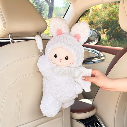 Plush Rabbit Car Tissue Holder Hanging Backseat, Pink Rabbit
