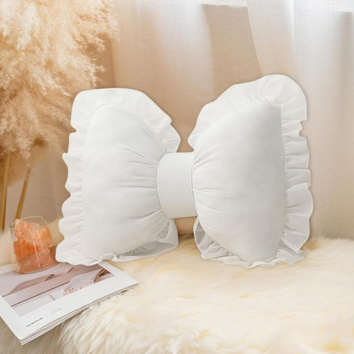 Bow Pillow Bow Shaped Pillow Decorative, Pink Bow Pillow Lace Bowknot Throw Pillow, Cute Bow Shaped Pillows for Sofa Couch Bed Living Room Bedroom