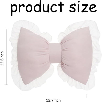 Bow Pillow Bow Shaped Pillow Decorative, Pink Bow Pillow Lace Bowknot Throw Pillow, Cute Bow Shaped Pillows for Sofa Couch Bed Living Room Bedroom