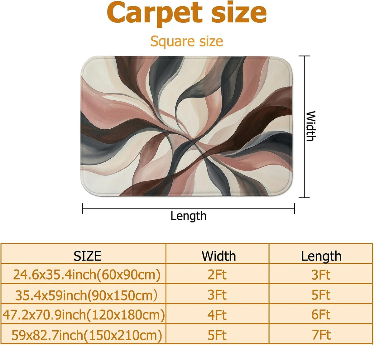 Swirls Area Rug, Modern Contemporary Leaves Curves None Peach Low Pile Sponge Aesthetic Rectangle Home Floor Carpet Rugs for Living Room Bedroom Classroom Apartment Decor 4' X 6'