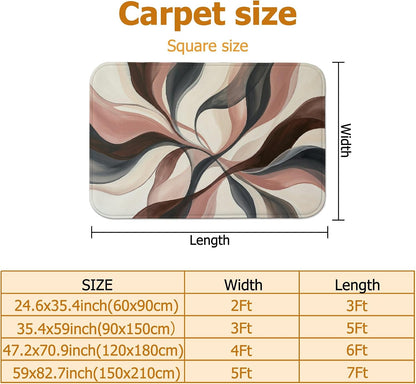 Swirls Area Rug, Modern Contemporary Leaves Curves None Peach Low Pile Sponge Aesthetic Rectangle Home Floor Carpet Rugs for Living Room Bedroom Classroom Apartment Decor 4' X 6'