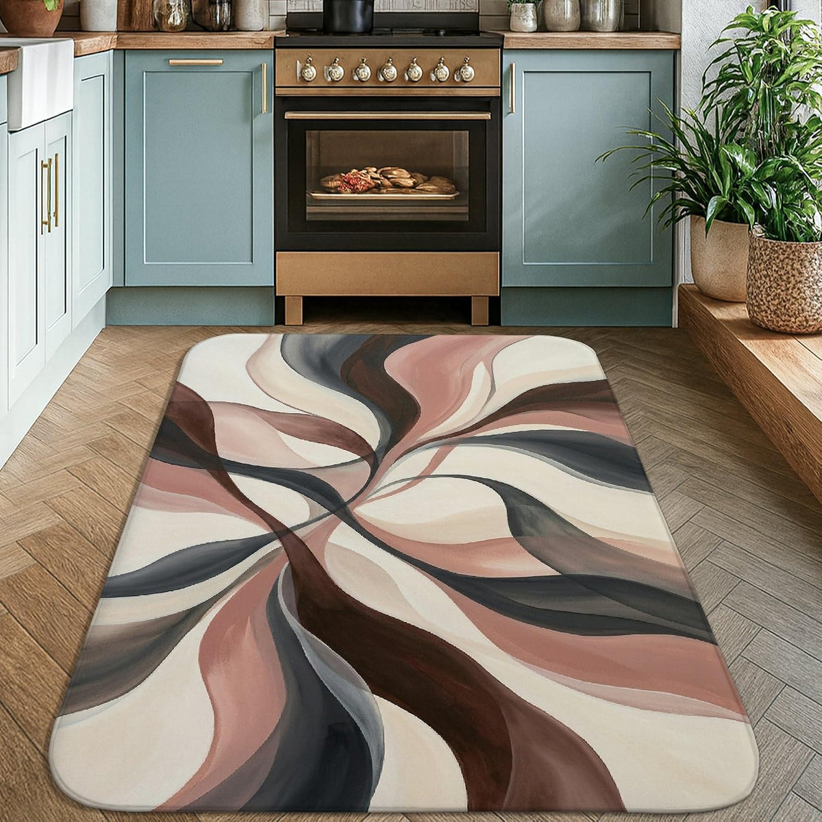 Swirls Area Rug, Modern Contemporary Leaves Curves None Peach Low Pile Sponge Aesthetic Rectangle Home Floor Carpet Rugs for Living Room Bedroom Classroom Apartment Decor 4' X 6'
