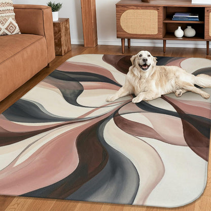 Swirls Area Rug, Modern Contemporary Leaves Curves None Peach Low Pile Sponge Aesthetic Rectangle Home Floor Carpet Rugs for Living Room Bedroom Classroom Apartment Decor 4' X 6'