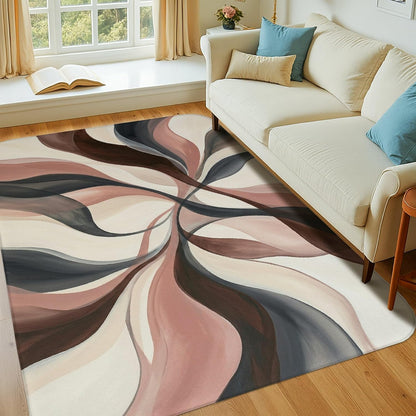 Swirls Area Rug, Modern Contemporary Leaves Curves None Peach Low Pile Sponge Aesthetic Rectangle Home Floor Carpet Rugs for Living Room Bedroom Classroom Apartment Decor 4' X 6'