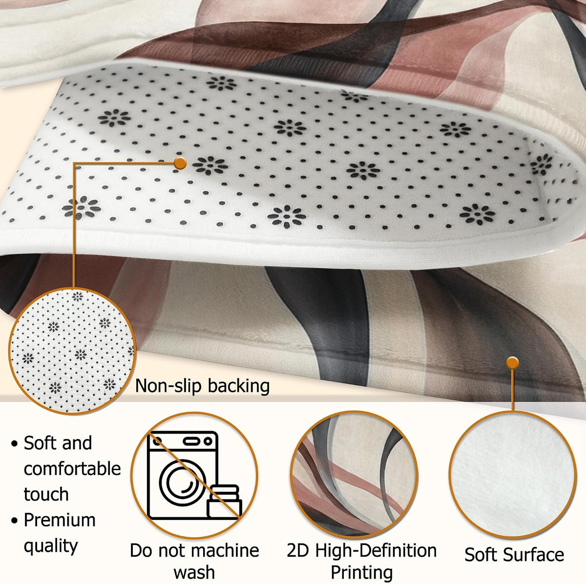 Swirls Area Rug, Modern Contemporary Leaves Curves None Peach Low Pile Sponge Aesthetic Rectangle Home Floor Carpet Rugs for Living Room Bedroom Classroom Apartment Decor 4' X 6'