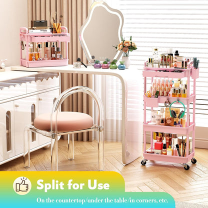 Makeup Cart Organizer with Drawer, 4 Tier Rolling Makeup Cart, Pink