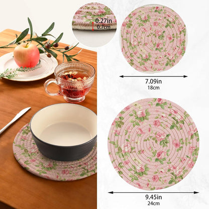 Pink Rose Pattern Pot Holders Trivets Set 2 Pcs Cotton Hot Potholders Hot Pad for Cooking