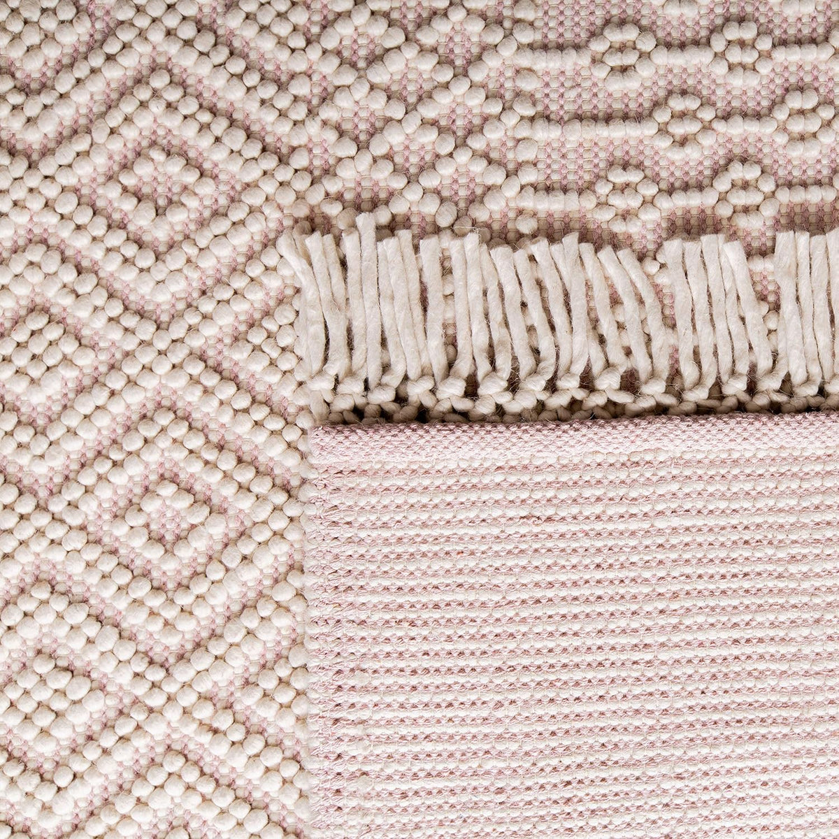 Natura Collection Accent Rug - 3' x 5', Ivory & Pink, Handmade Moroccan Boho Wool Fringe, Ideal for High Traffic Areas in Entryway, Living Room, Bedroom (NAT852R)