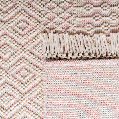 Natura Collection Accent Rug - 3' x 5', Ivory & Pink, Handmade Moroccan Boho Wool Fringe, Ideal for High Traffic Areas in Entryway, Living Room, Bedroom (NAT852R)