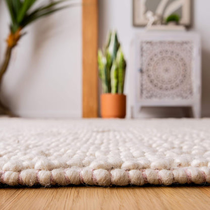 Natura Collection Accent Rug - 3' x 5', Ivory & Pink, Handmade Moroccan Boho Wool Fringe, Ideal for High Traffic Areas in Entryway, Living Room, Bedroom (NAT852R)