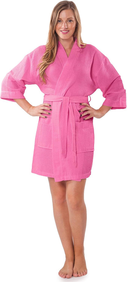 Lightweight Short Robes For Women Waffle Kimono Bathrobe - Soft, Fast-Drying, Long-Lasting Cotton Blend