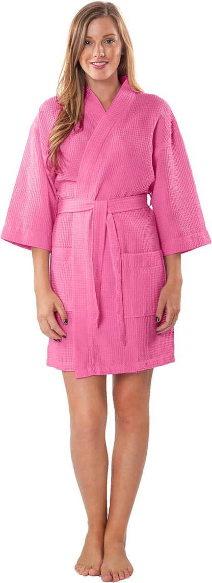 Lightweight Short Robes For Women Waffle Kimono Bathrobe - Soft, Fast-Drying, Long-Lasting Cotton Blend