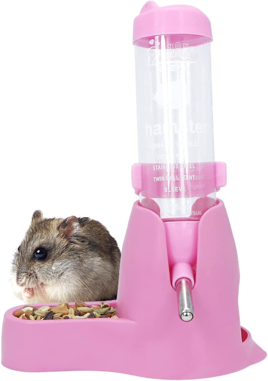 3 in 1 Hamster Water Bottle with Food Bowl Hideout Base, 125ML, Pink