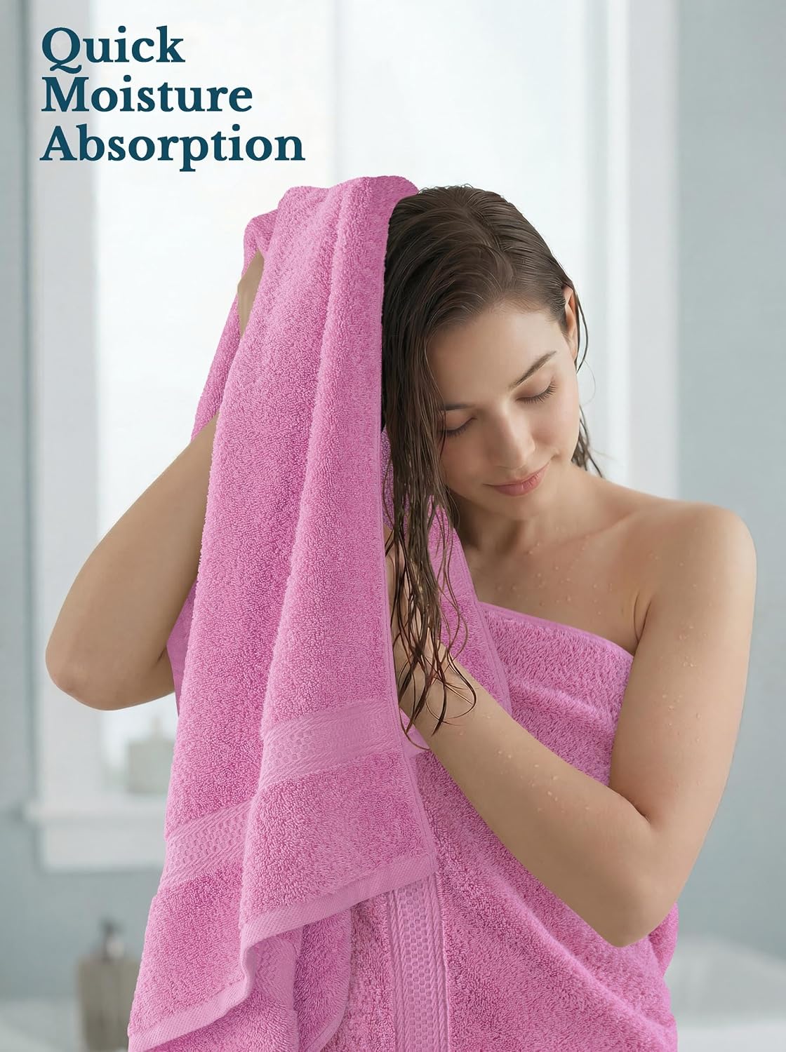 4 Pack Premium Bath Towels, 27x54 in, 600 GSM Cotton Pink